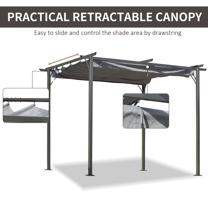 Metal Pergola Gazebo with Retractable Canopy 3x3m - Outdoor Garden Sun Shade Shelter, Grey - Ideal for Marquee Parties and BBQs