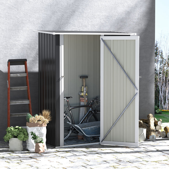 Outdoor Garden Shed with Sloped Roof - Lockable Storage Unit for Tools, Bikes, Equipment - Ideal for Backyard and Patio Organization, Grey, 142x84x189cm