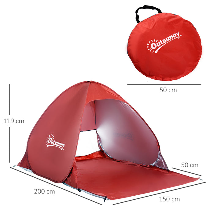 Red Pop-up Beach Tent - Portable UV Protection Sun Shelter for Hiking and Patio - Ideal for 2-3 Persons