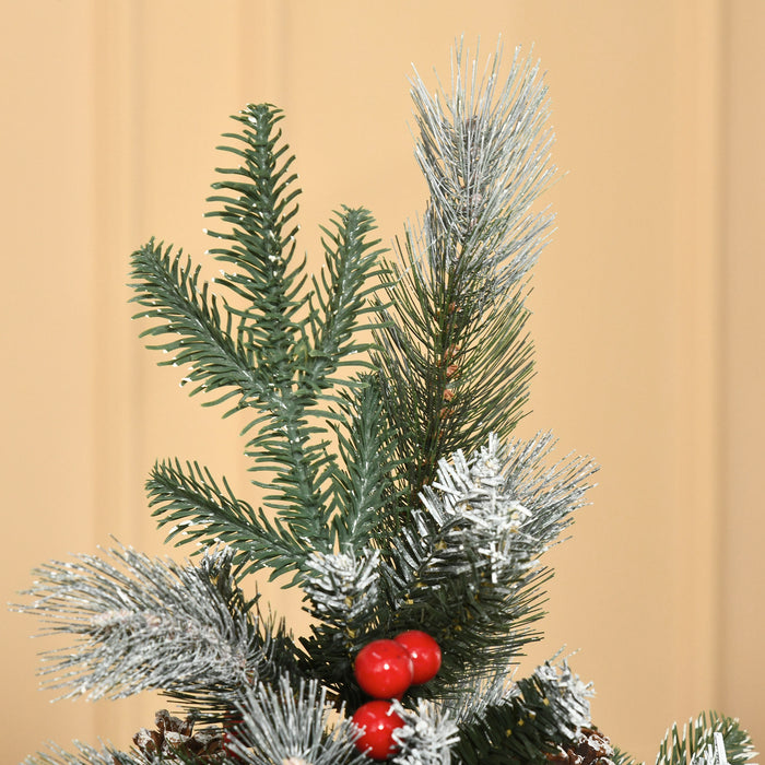 5FT Snow-Dipped Artificial Christmas Pencil Tree - Holiday Home Decor with Foldable Stand, Red Berries & White Pinecones - Ideal for Festive Party Ambiance