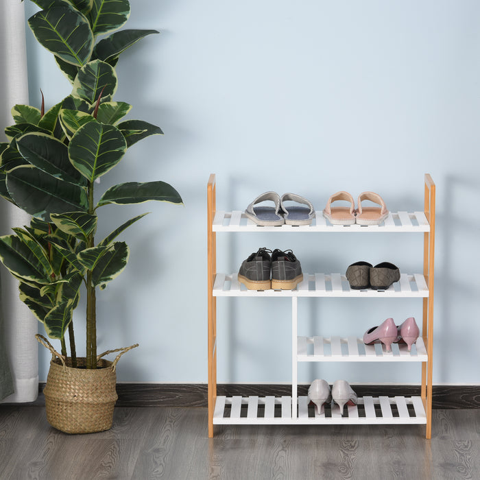 4-Tier Shoe Organizer Stand - Wooden Frame Storage Rack, 78x68x26cm Shelf for Footwear - Space-Saving Hallway Entryway Furniture