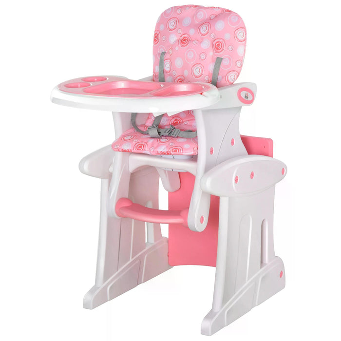 HDPE Model 3-in-1 - Convertible Baby High Chair with Booster Seat in Pink - Ideal for Feeding, Playing, and Growing Toddlers