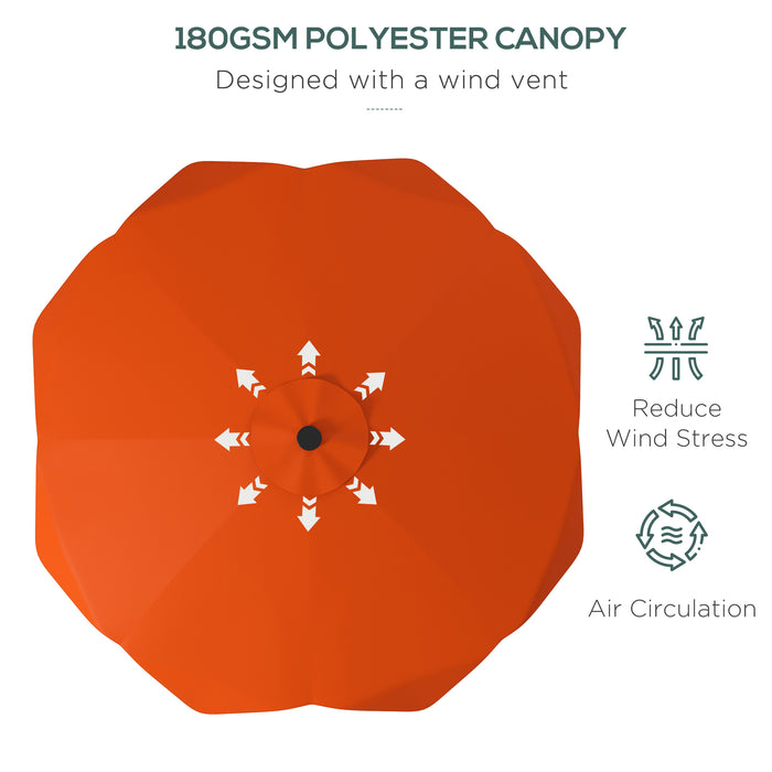 Solar LED Illuminated Patio Umbrella - Weather-Resistant 3m Outdoor Table Parasol with Tilt Function and Easy Crank Opening - Ideal for Nighttime Ambiance & Sun Protection in Vibrant Orange