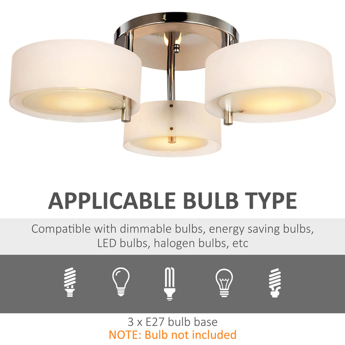 Acrylic Lamp 3-Light Pendant - Flush Mount Indoor Chandelier with Chrome Finish - Ideal for Office, Living Room, or Bedroom Lighting