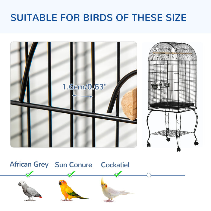 Spacious Rolling Birdcage for Parrots - 51x51x153cm Aviary with Feeding Station and Stand for Budgies, Finches, Cockatiels - Easy Mobility & Comfortable Home for Feathered Friends