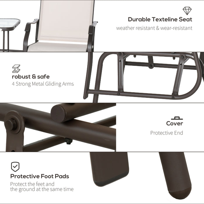 Outdoor Garden Glider Bench - Double Rocking Chair with Center Table for Backyard & Patio - Beige Conversation Set for Relaxation and Leisure