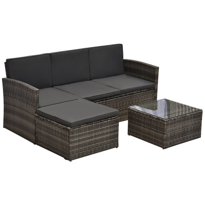 Outdoor Rattan Patio Set with Table - 4-Seater Garden Furniture, Grey Finish - Ideal for Family and Friends Gathering