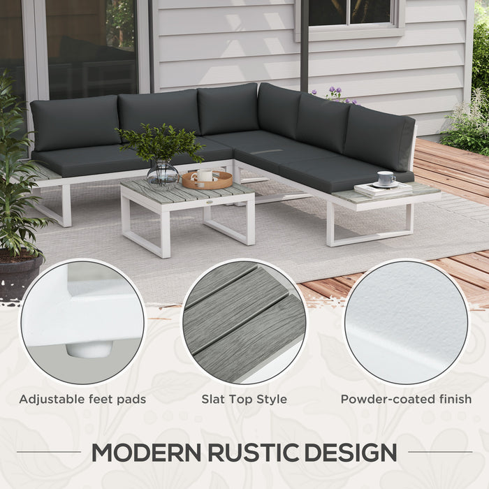 5-Level Recline Patio Garden Set - Corner Sofa & Conversation Sectional with Cushions and Coffee Table - Ideal for Outdoor Lounging and Entertaining