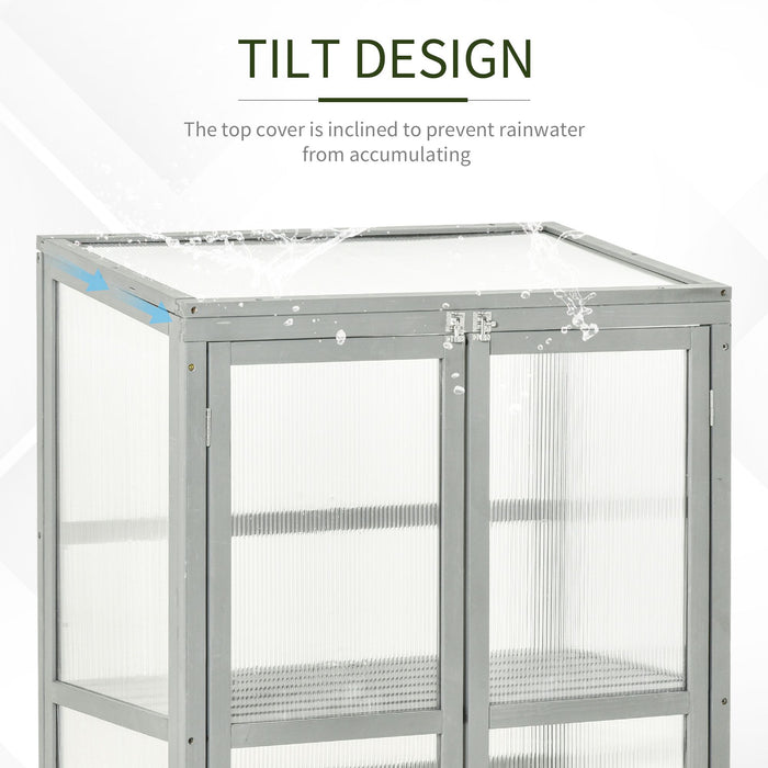 Wooden Cold Frame Greenhouse - Polycarbonate Grow House with Adjustable Shelf and Double Doors, 76x47x110 cm - Ideal for Garden Plant Protection and Growth