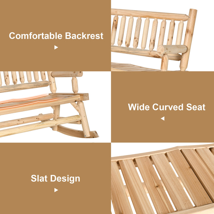 Rustic Rough-Cut Log Rocking Bench - 2-Seater Wooden Loveseat with High Slatted Back and Armrests - Outdoor Garden Seating Solution for Relaxation