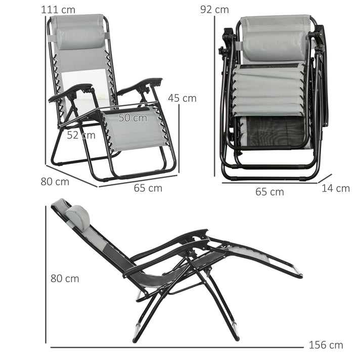 Outdoor Zero Gravity Recliner Chairs (Set of 2) - Foldable Design with Footstool and Detachable Headrest, Grey - Ideal for Patio and Garden Relaxation