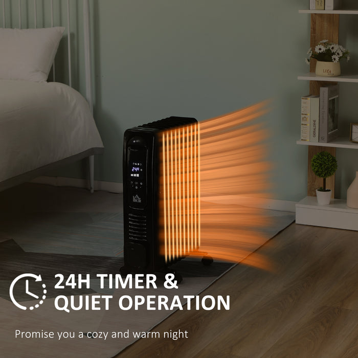 2180W Oil-Filled Radiator - Digital 9-Fin Portable Electric Heater with LED Display, Timer, 3 Heat Settings, Safety Cut-Off, Remote Control - Ideal for Cozy Indoor Heating