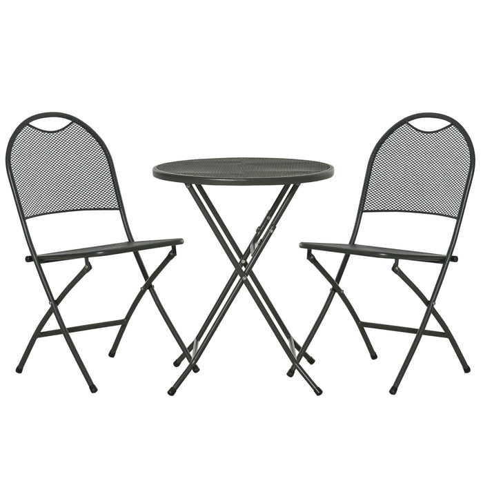 Folding 3-Piece Bistro Set - Mesh Metal Patio Furniture, Outdoor Coffee Table and Chairs - Ideal for Small Spaces and Balcony Dining