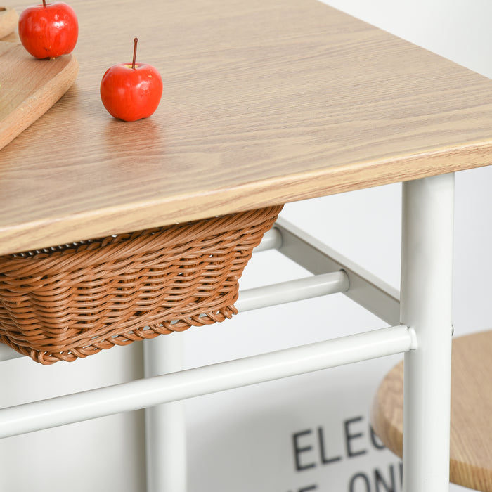 Modern Bar Table Set with 2 Stools - White & Oak Finish, Metal Frame Footrest & Storage Shelf - Ideal for Kitchen, Dining, Pub, or Café Spaces