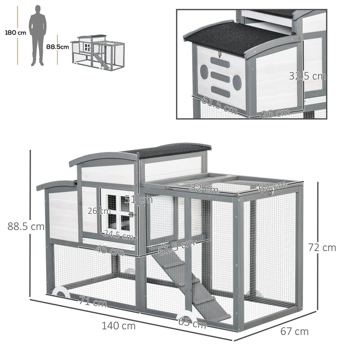 Deluxe Wooden Chicken Coop with Outdoor Run - Spacious Poultry Cage, Nesting Box, Removable Tray, Open Roof Design - Ideal for Backyard Chicken Keepers, 140x67x88.5cm