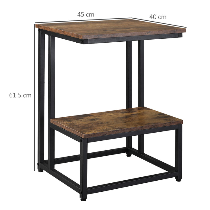 Double Layer Modern Side Table with Steel Frame - Rustic Brown End Table, Adjustable Non-Slip Feet - Ideal for Living Room, Bedroom Spaces