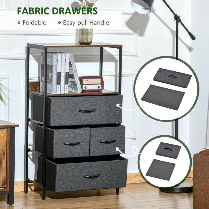 Bedroom Storage Organizer with 4 Fabric Drawers - Sleek Chest of Drawers for Living Room, Entryway Cabinet - Space-Saving Organization for Clutter-Free Home