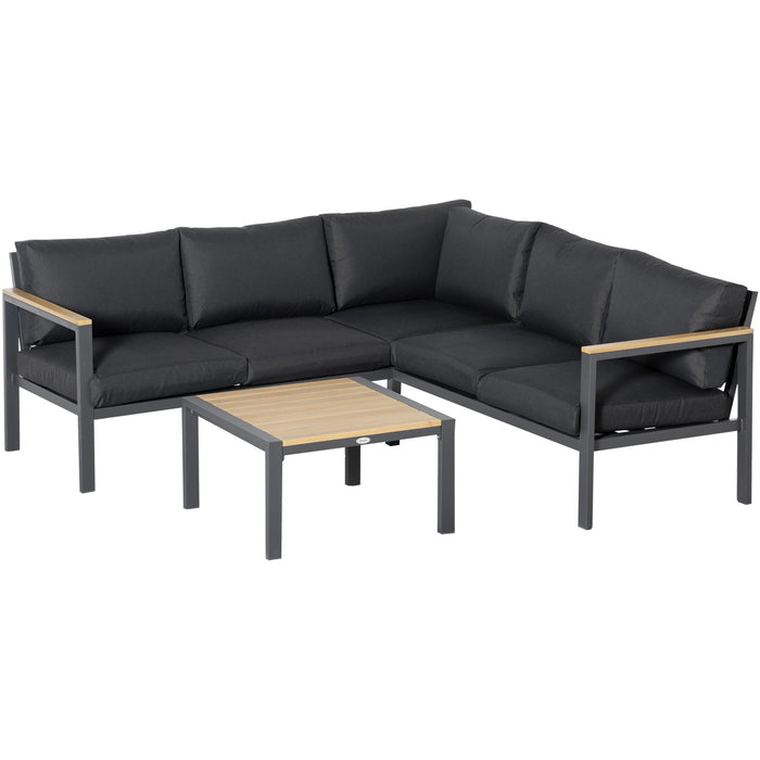 L Shape Aluminium 5 Seater Garden Corner Sofa Set - Outdoor Patio Conversation Furniture with Cushions and Coffee Table, Dark Grey - Ideal for Entertaining and Relaxation