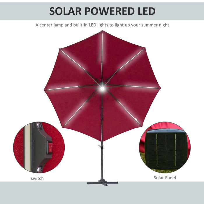 Cantilever Roma Parasol with LED Solar Light - Adjustable Garden Sun Umbrella, 360° Rotating, Cross Base - Outdoor Shade for Patio, Deck, Poolside