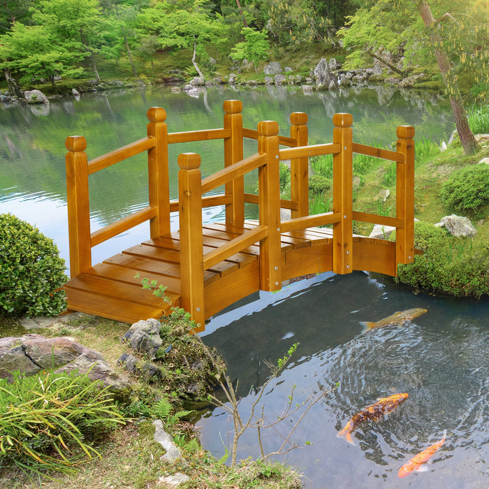 Garden Arc Footbridge with Safety Handrails - Sturdy Wooden Construction, Perfect for Pond and Stream Crossing - Enhances Backyard Landscape Decor