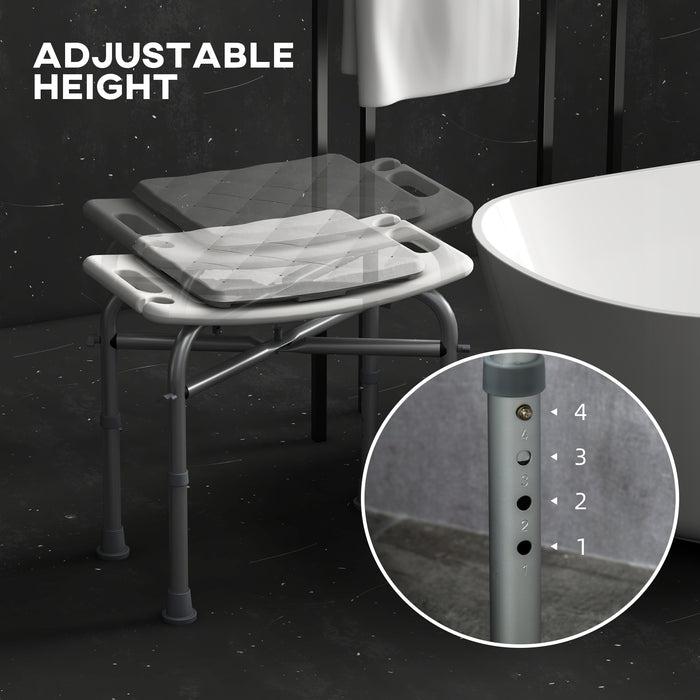 Aluminium Adjustable Shower Stool for Seniors - Comfortable Padded Cushion Seat with Shower Head Holder - Stable, Non-Slip Bath Aid for Elderly and Mobility Challenged