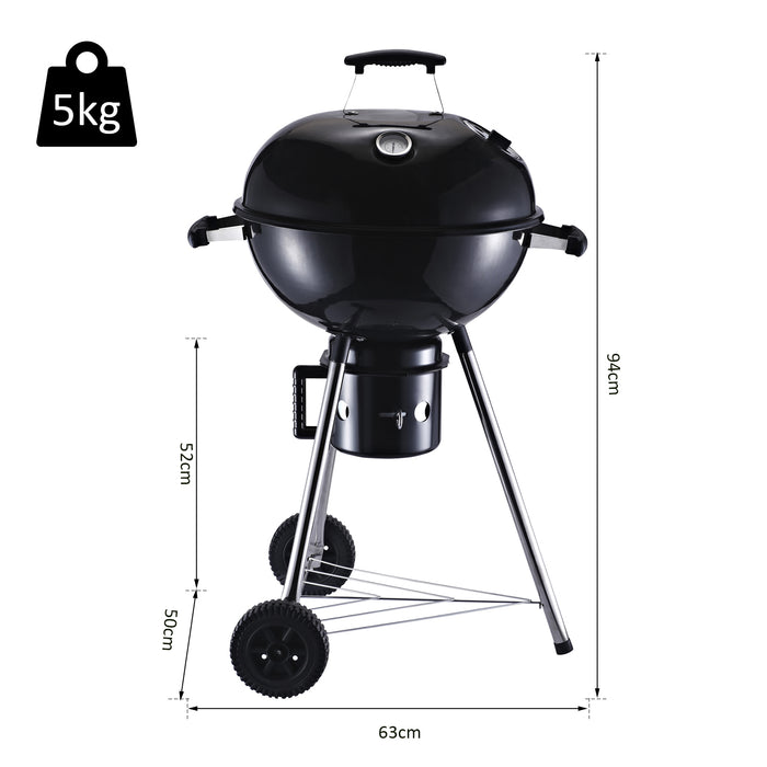 Portable Charcoal BBQ Grill with Smoker - Freestanding Garden Barbecue with Wheels, Storage Shelves, On-body Thermometer - Ideal for Outdoor Cooking and Entertaining