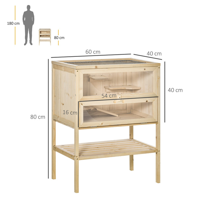 Wooden 3-Tier Hamster Home - Spacious Fir Wood Cage for Mice, Guinea Pigs & Small Rodents - 60x40x80cm Pet Habitat with Play Area