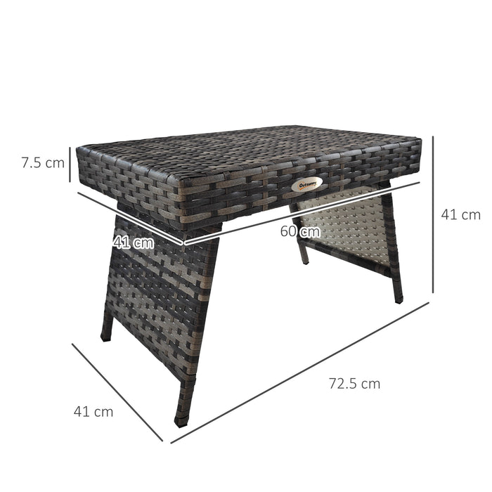 Foldable Metal & Rattan Coffee Table - Versatile Outdoor Side Table in Mixed Grey - Ideal for Lawn and Garden Spaces