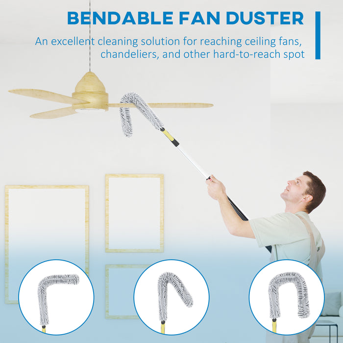 Extendable Microfiber Feather Duster - Telescopic Pole up to 5.9ft, Bendable Head - Ideal for High Ceilings and Ceiling Fans Cleaning