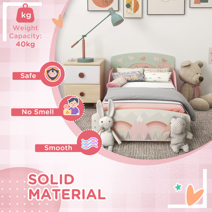 Kids' Bedroom Furniture Set - Toddler Bed Frame with Storage, 6-Bin Fabric Shelf Organizer - Ideal for Children Ages 3-6, Playful Pink Design