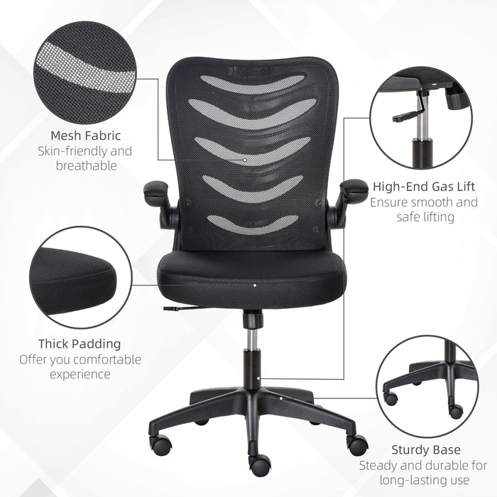 Mesh Swivel Chair - Ergonomic Home Office Task Desk Chair with Lumbar Support and Flip-Up Arms - Adjustable Height for Comfortable Seating and Posture Improvement