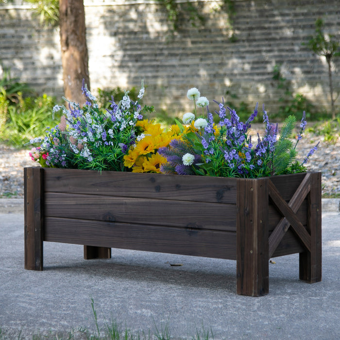 Outdoor Garden Bed Planter - Fir Wood Raised Container for Plants, Flowers & Vegetables - Ideal for Patio Spaces 100x36.5x36 cm