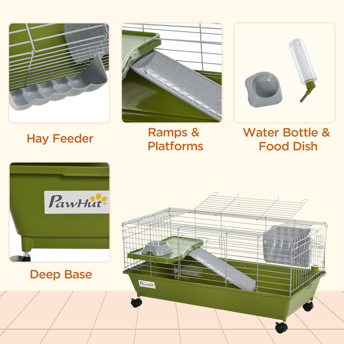 Small Animal Habitat - 35" Chinchilla, Guinea Pig, Ferret House with Platform, Ramp, Food Dish, Wheels, Water Bottle - Ideal Pet Enclosure for Indoor Use