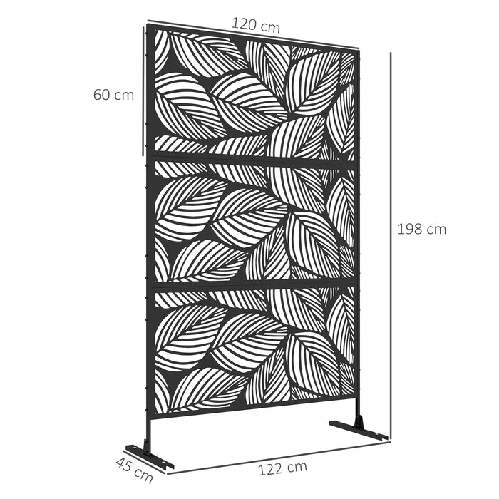 Black Leaf Metal Decorative Privacy Screen - Elegant Outdoor Divider and Garden Partition - Ideal for Patio, Balcony Privacy & Decor