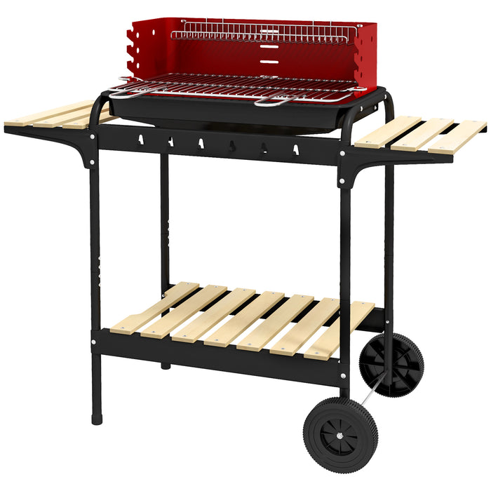 Outdoor Charcoal Grill Trolley with Adjustable 5-Level Heights - Durable Red BBQ Grill for Patio Cooking - Ideal for Backyard Parties & Family Gatherings