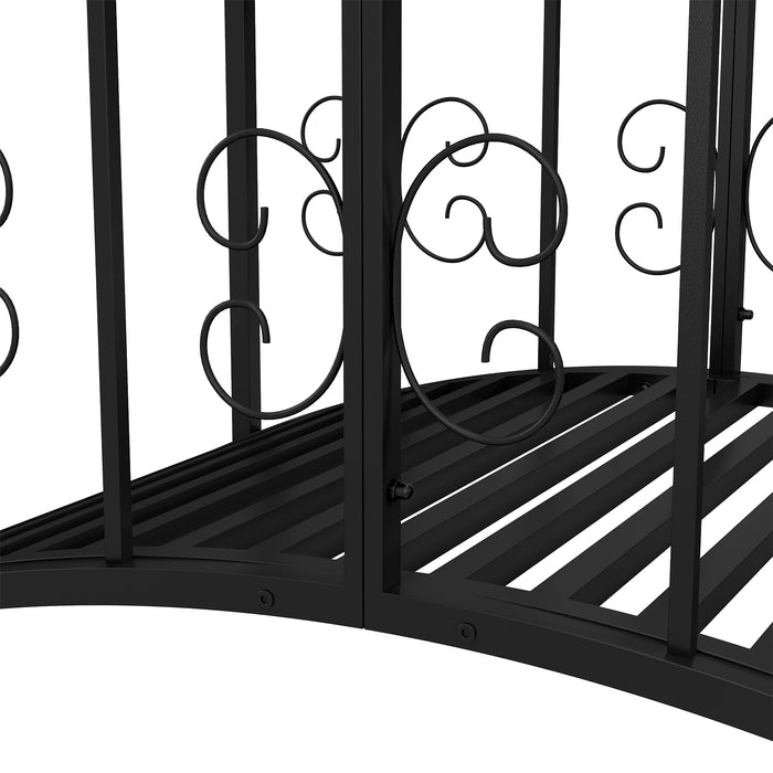 Metal Scrollwork Garden Bridge - 1.2M Decorative Arch Walkway in Black - Enhances Garden Paths and Walkways