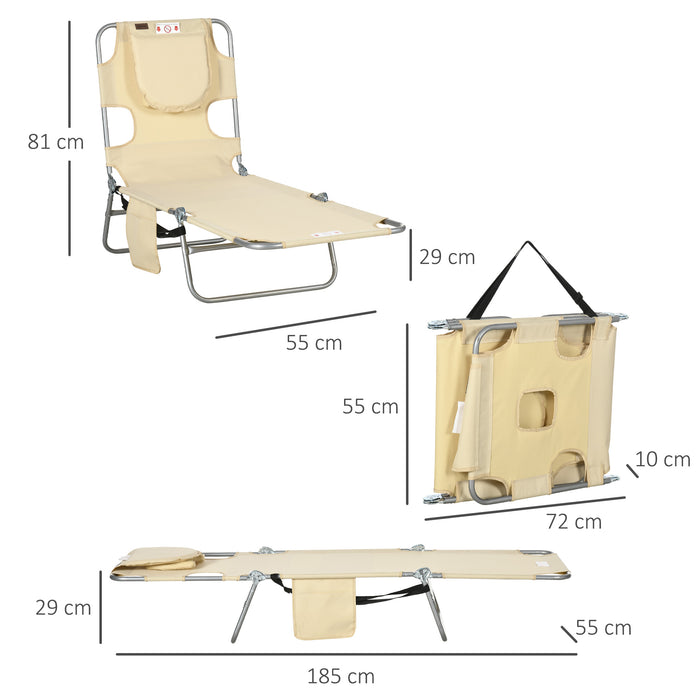 Foldable Beach Sun Lounger with Reading Hole - Adjustable Chaise Lounge with Arm Slots, Side Pocket & Pillow - Ideal for Patio Relaxation and Outdoor Sunbathing