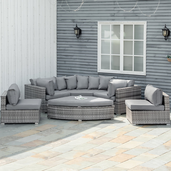 Outdoor Rattan Lounge Set - 6-Seater Wicker Sofa with Plush Cushions, Half Round Patio Design - Ideal for Garden Conversations and Relaxation