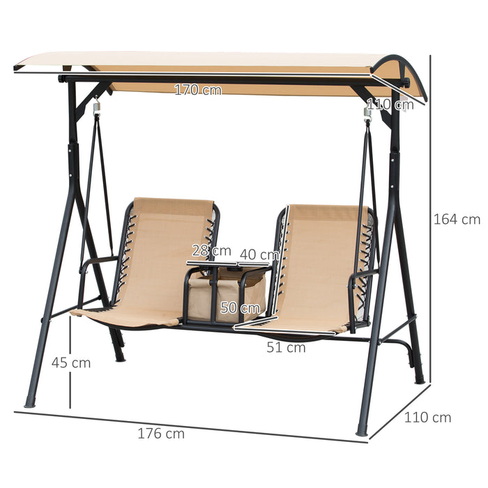 Dual-Seater Patio Swing with Cup Holders - Adjustable Canopy & Textilene Seating, Sturdy Steel Frame - Relaxing Garden Furniture for Couples