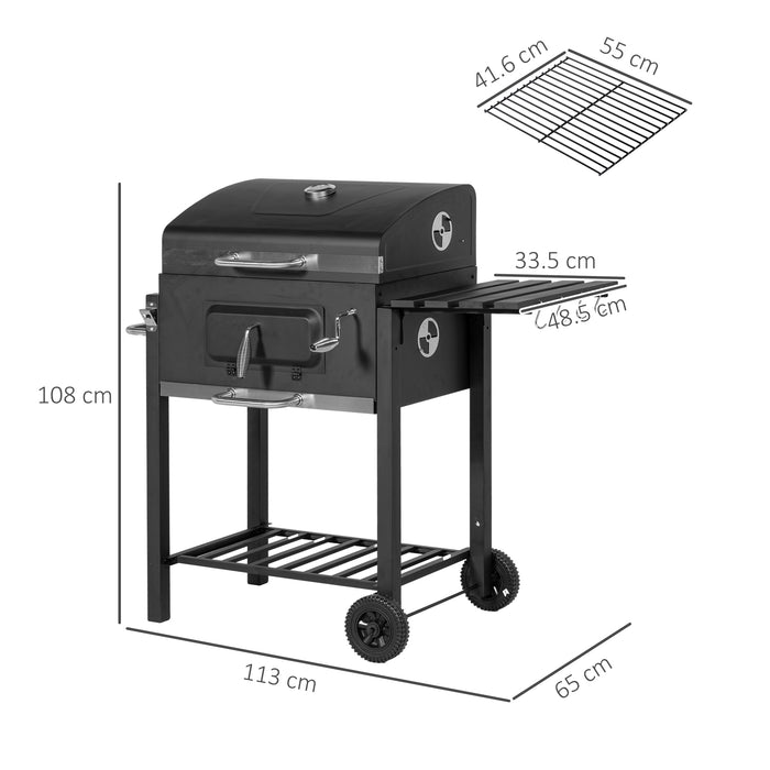 Height-Adjustable Charcoal Grill - Black, Coal Pan for Perfect Temperature Control - Ideal for Outdoor BBQ Enthusiasts and Pitmasters