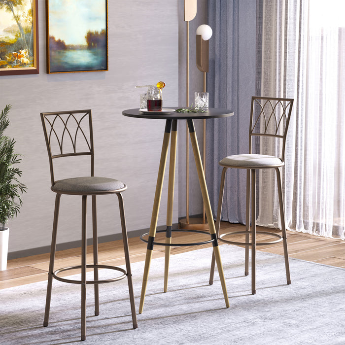 Swivel Barstools Set of 2 - Armless, Upholstered with Backrest and Footrest, Sturdy Metal Frame in Bronze Finish - Elegant Seating Solution for Kitchen or Home Bar