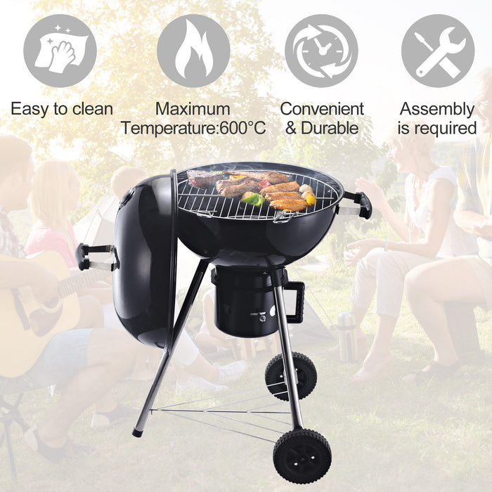 Portable Charcoal BBQ Grill with Smoker - Freestanding Garden Barbecue with Wheels, Storage Shelves, On-body Thermometer - Ideal for Outdoor Cooking and Entertaining