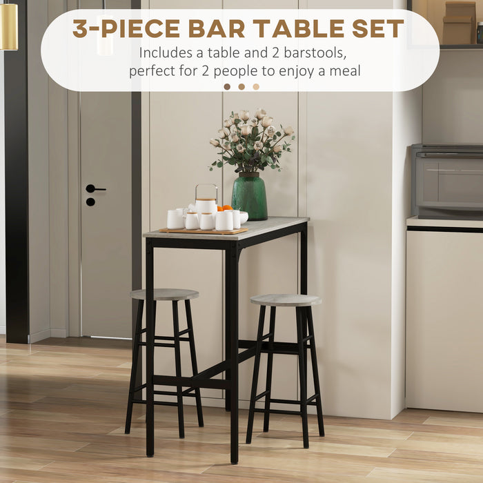 Industrial 3-Piece Dining Set - Bar Table with 2 Stools for Compact Spaces - Ideal for Small Apartments in Grey Finish