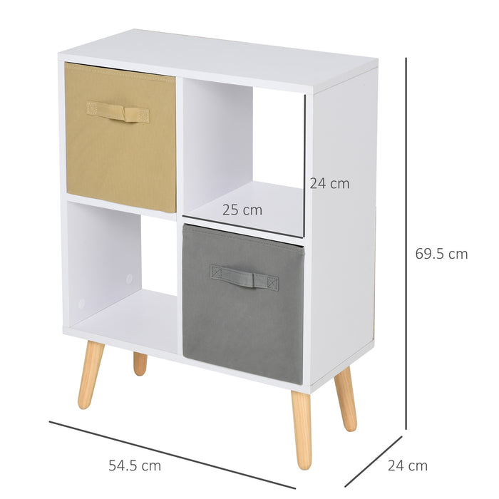 4-Cube Organizer with Fabric Bins - Freestanding Storage Cabinet for Home Office, Easy-Pull Drawers, Shelving Unit - Space-Saving Organization and Declutter Solution