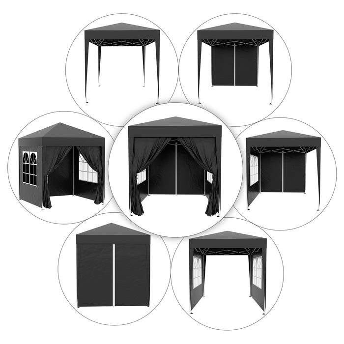 Pop Up Garden Gazebo Shelter 2x2m - Removable Side Walls & Portable Carrying Bag, Black - Ideal for Outdoor Parties & Camping Adventures