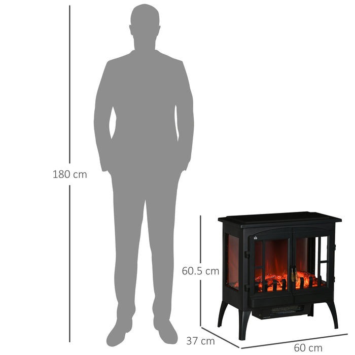 Electric Fireplace Heater with 3-Sided View - Quiet, Freestanding Fire Stove with LED Flames and Infinite Temperature Control - Safe Heating with Overheat Protection for Cozy Ambience