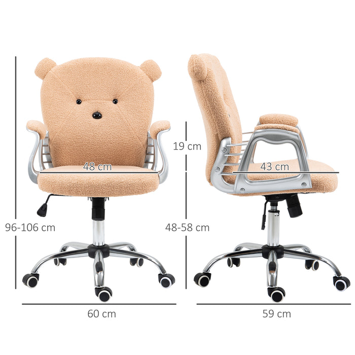 Bear Shape Fleece Office Chair with Padded Armrests - Teddy Fleece Fabric Desk Chair, Tilt & Height Adjustment - Comfortable Seating for Home Office & Remote Work