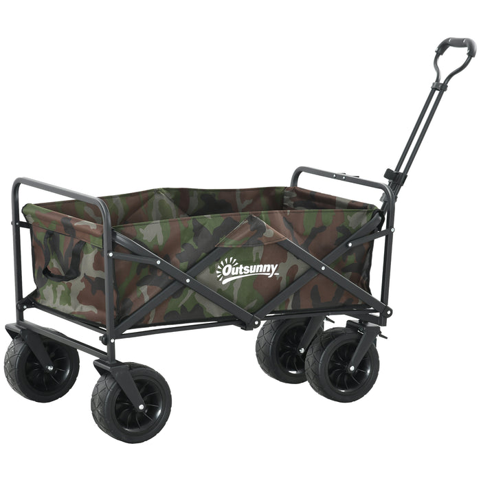 Outdoor Folding Utility Wagon Cart - Camouflage Garden Trolley with Carry Bag, 100KG Load Capacity - Perfect for Beach, Camping, and Festivals