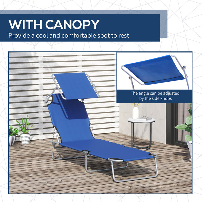 Folding Sun Lounger with Adjustable Reclining Chair and Sun Shade Awning - Perfect for Beach, Garden, and Outdoor Patio Relaxation - Comfortable Blue Recliner for Sunbathing and Leisure