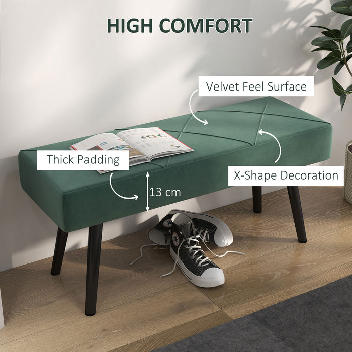 Green Upholstered End of Bed Bench - X-Shape Design with Sturdy Steel Legs - Elegant Seating for Bedroom and Hallways